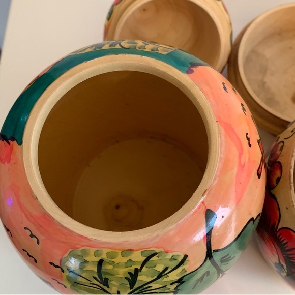 VTG Lot Russian USSR Wooden Folk Art Vase Canister Jar Lids Painted Marked READ - Picture 7 of 16